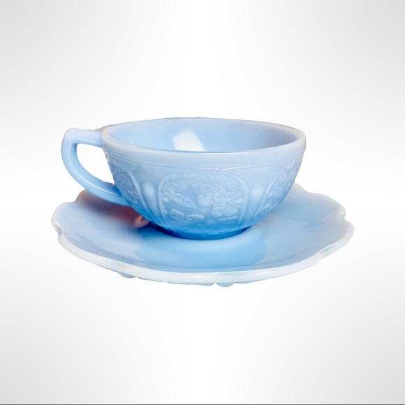 Complete 1930s Vintage Jeannette Cherry Blossom Delphite Blue 14 Pc Child's Set - Picture 4 of 10